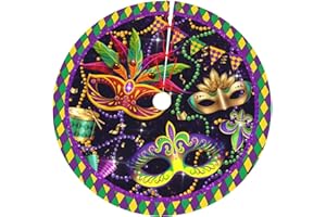 MAJOUG Mardi Gras Christmas Tree Skirt 48" for Xmas Halloween New Year Holiday Party Home Tree Mat Decor Ornaments Decoration