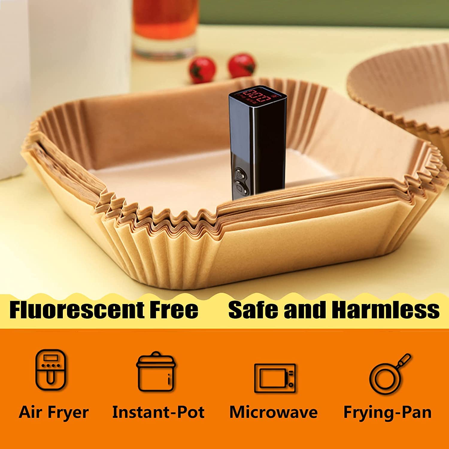 Mini Air Fryer Liners for CHEFMAN 2 Qt Air Fryer, 5.5inch Square Small Air Fryer Disposable Paper Liners, Compatible with Cosori 2.1Qt, Dash 2.6Qt, Instant Vortex 2Qt amd other 2-3Qt Mini Air Fryers