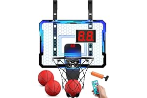 QDRAGON Indoor Basketball Hoop for Kids, Over The Door Mini Basketball Hoops with 7 LED Lighting, Basketball Toys Gifts for 5 6 7 8 9 10 11 12 Year Old Boys Girls Teens, Blue