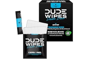 DUDE Wipes - Double Deuce - Two-In-One On-The-Go Flushable Wipes - 2 Pack, 80 Count - Unscented Extra-Large Individually Wrapped with Vitamin E & Aloe - Septic and Sewer Safe