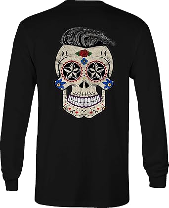 Amazon Com Motorcycle Long Sleeve T Shirt Men Sugar Skull Tattoo