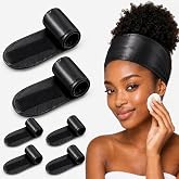 Hercicy 6 Pcs Satin Hair Wrap Adjustable Spa Headband,Black Color | Silky Wrap for Women Hair, Soft Stretchable Band for Frizz-free Sleep Skincare Makeup Washing Shower Spa, Non-slip