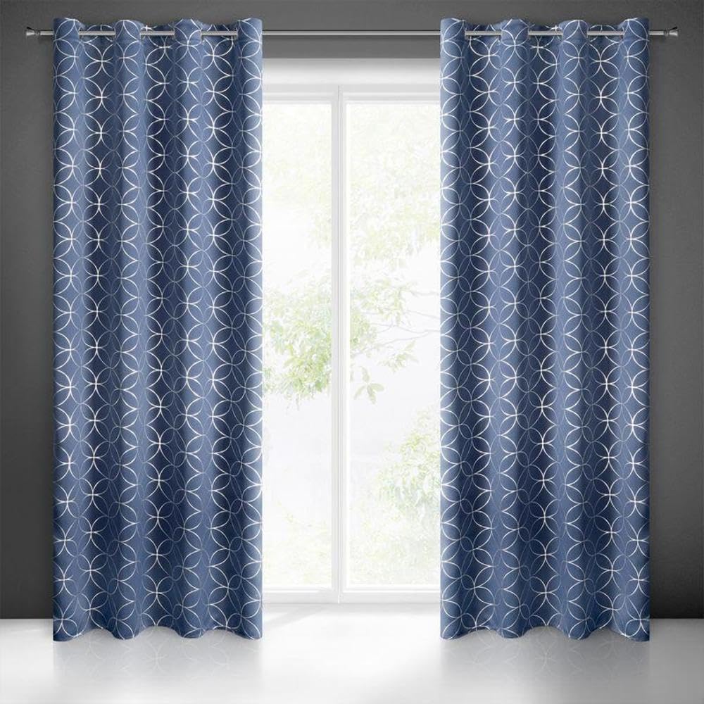Eurofirany Blackout Light Insulating Darkening Pattern Curtain 8 Eyelets 1 Piece Elegant Smooth Plain Dark Blue Living Room Bedroom Lounge — image 1