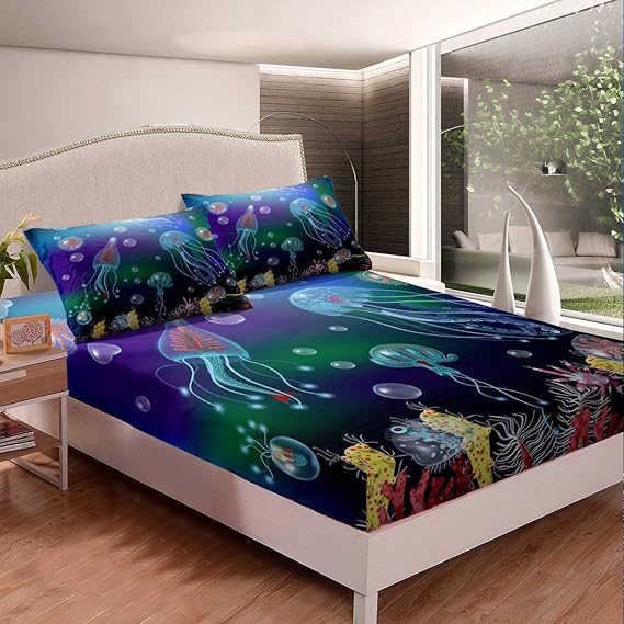 Erosebridal - Juego de ropa de cama con diseño de medusas de mar
