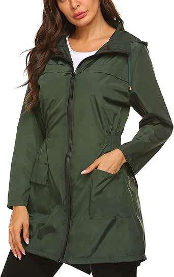 Besshopie Rain Jacket Women Lightweight Packable Waterproof Hooded Long ...