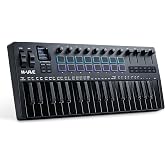 M-VAVE 37-key MIDI keyboard controller with 16 backlit drum pads, perfect for music production and beat making with responsive touch sensitivity