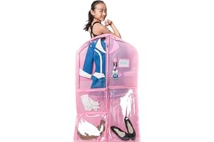 Waterproof Hanging Garment Bag 40 inch Clothes Bag with Gusset, 5 Pockets Side Zip for Dance Costumes Sports Skating Theatre Pageants Cheer Cosplay Kendall Country (Cotton Candy, 40 inch)