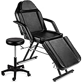 Best Choice Products 71in 3-Section Multipurpose Massage Bed, Spa & Salon Facial, Tattoo Chair w/Hydraulic Stool, Removable Headrest, Facial Cradle, Towel Hanger - Black
