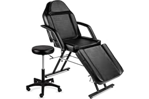 Best Choice Products 71in 3-Section Multipurpose Massage Bed, Spa & Salon Facial, Tattoo Chair w/Hydraulic Stool, Removable Headrest, Facial Cradle, Towel Hanger – Black