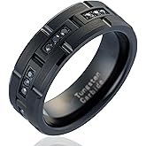 100S JEWELRY Black Tungsten Rings For Men Wedding Band Black CZ Moissanite Inlay Rectangular Shapes Matte Finish Size 6-16