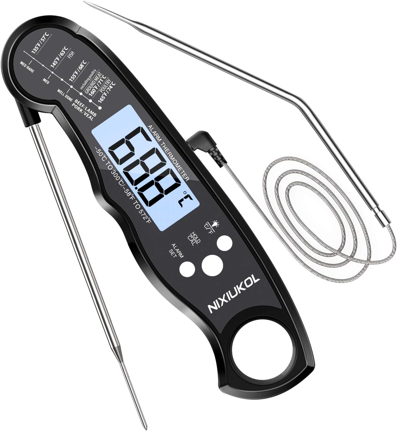 Greluma Digitales Fleischthermometer - LCD Grillthermometer Mit Zeitschaltuhr