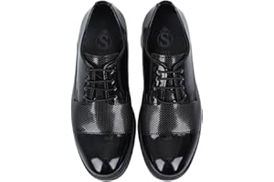 SIRRI Boys Dotted Derby Patent Lace Up Black Dress Shoes Formal Wedding Prom Footwear