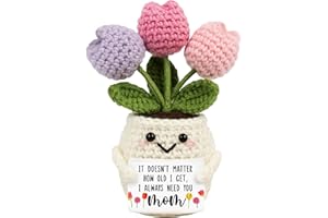 Lucagift Gifts for Mom from Daughter Son - Cute Christmas, Mothers Day, Birthday Gifts for Moms - 5.51'' x 4.13'' Knitted Positive Tulip Flowers Mom Crochet Doll