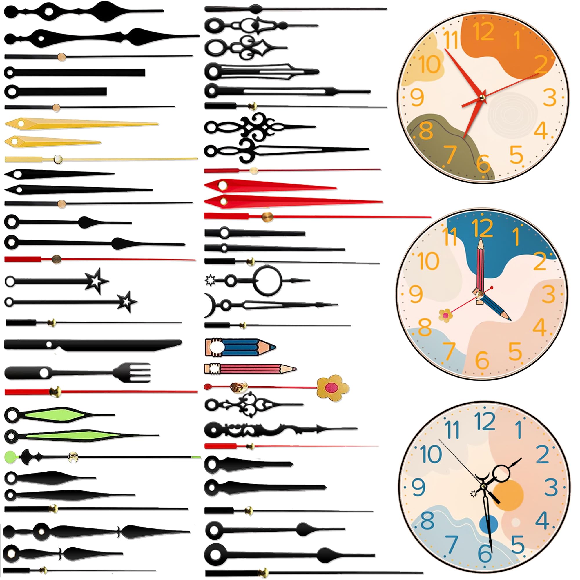 Photo 1 of ****MISSING PIECES*** PARAOR 20 Styles Clock Hands Clock Movement Mechanism Replacement Clock Kit for DIY Repair Clock Parts (02)