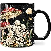 IWXYI Mushroom Coffee Mug Ceramic - Couple Mushroom Coffee Mugs Gifts, Mushroom Tea Mugs, 11oz Gothic Skull Mushroom Coffee Mug