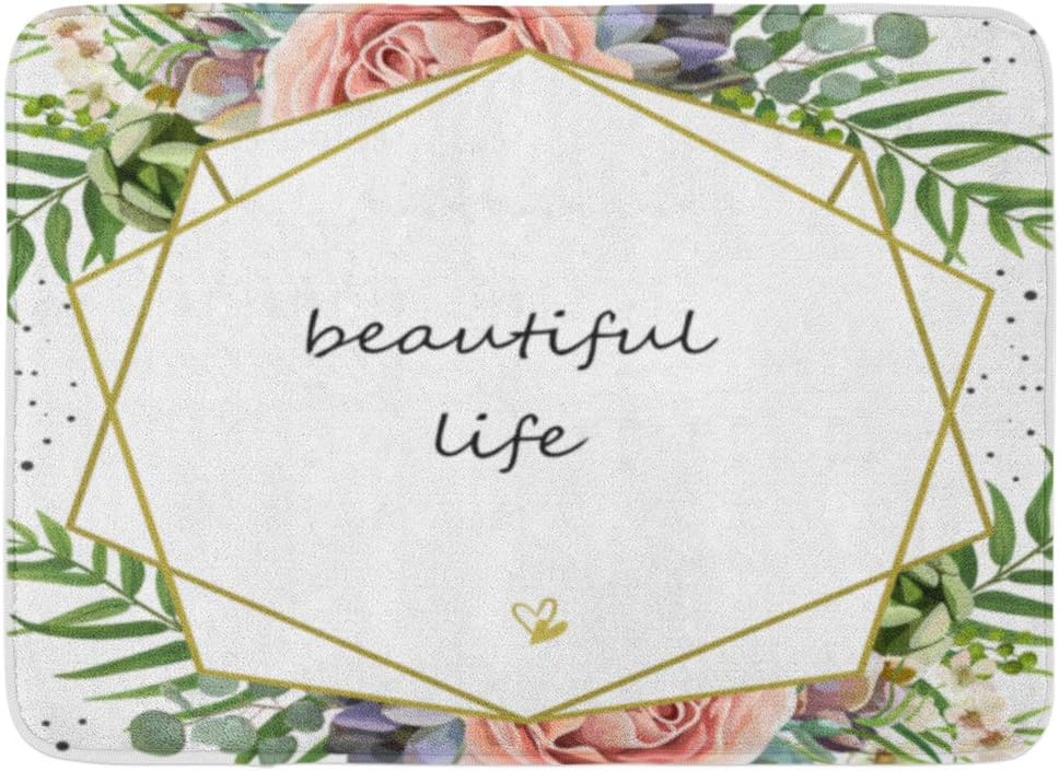 Pink Peach Flower And Greeting Non Slip Bathroom Rugs Door Mat Carpet 16x24