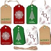 Christmas Gift Tags - 48-Pack Premium Paper Labels with Natural String, Christmas Name Stickers Featuring Snowflake, Tree, Joy Motifs for Personalizing Holiday Presents