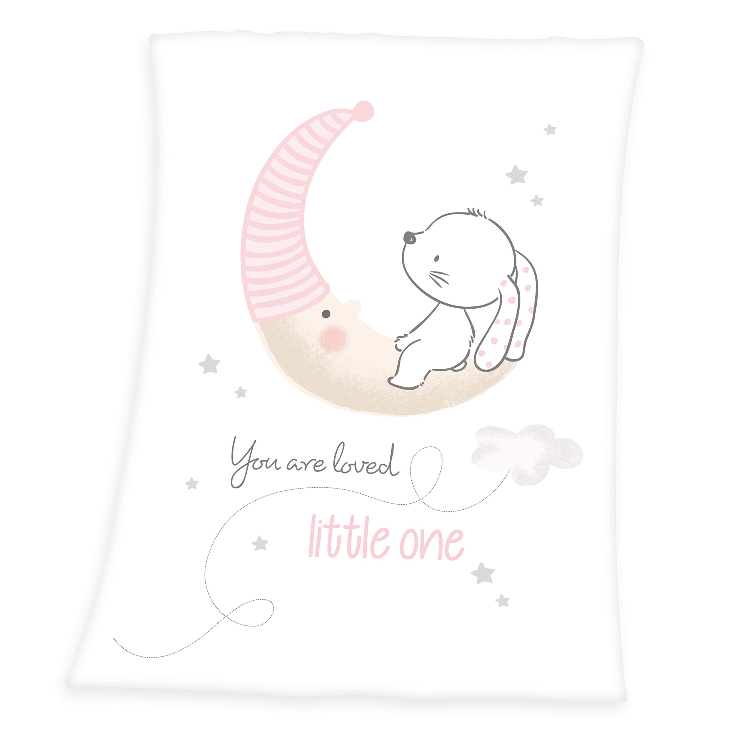 Herding Baby Blanket, Little Bunny Motif, 75 x 100cm, Soft Polyester, White