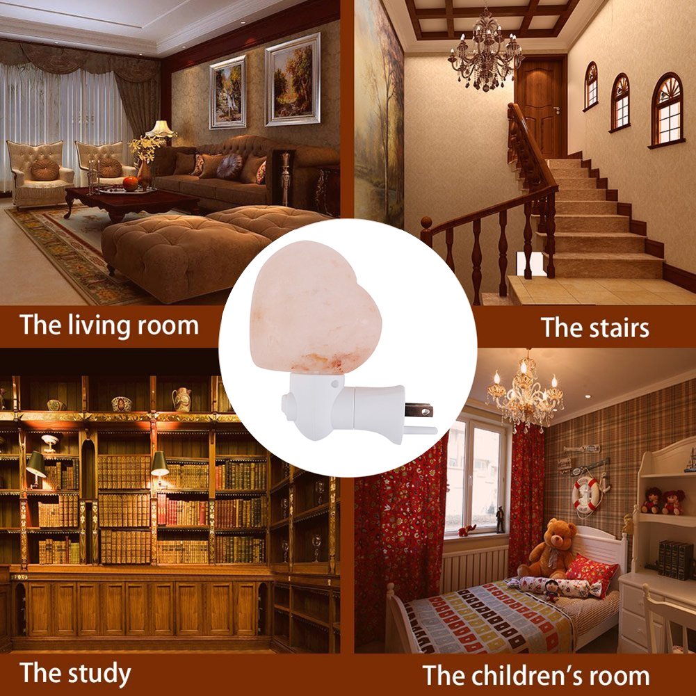 Niubity Salt Lamp,3D Heart Himalayan Pink Natural Crystal Salt Night Light with UL-Approved Wall Plug for Air Purifying, Lighting and Decoration