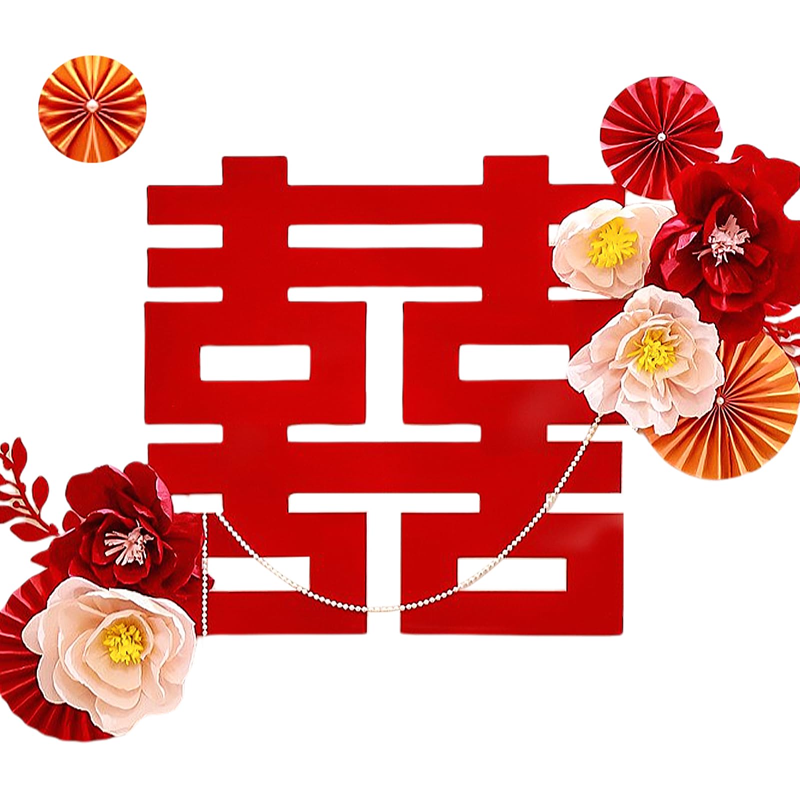 Photo 1 of **INCOMPLETE, SEE NOTES** HannaFires Chinese 31.5Inch Double Happiness Wedding Decorations and 3D Paper Flower Wall Décor Set - Bedroom and Living Room, Bridal Room Background, Traditional Style Gift.