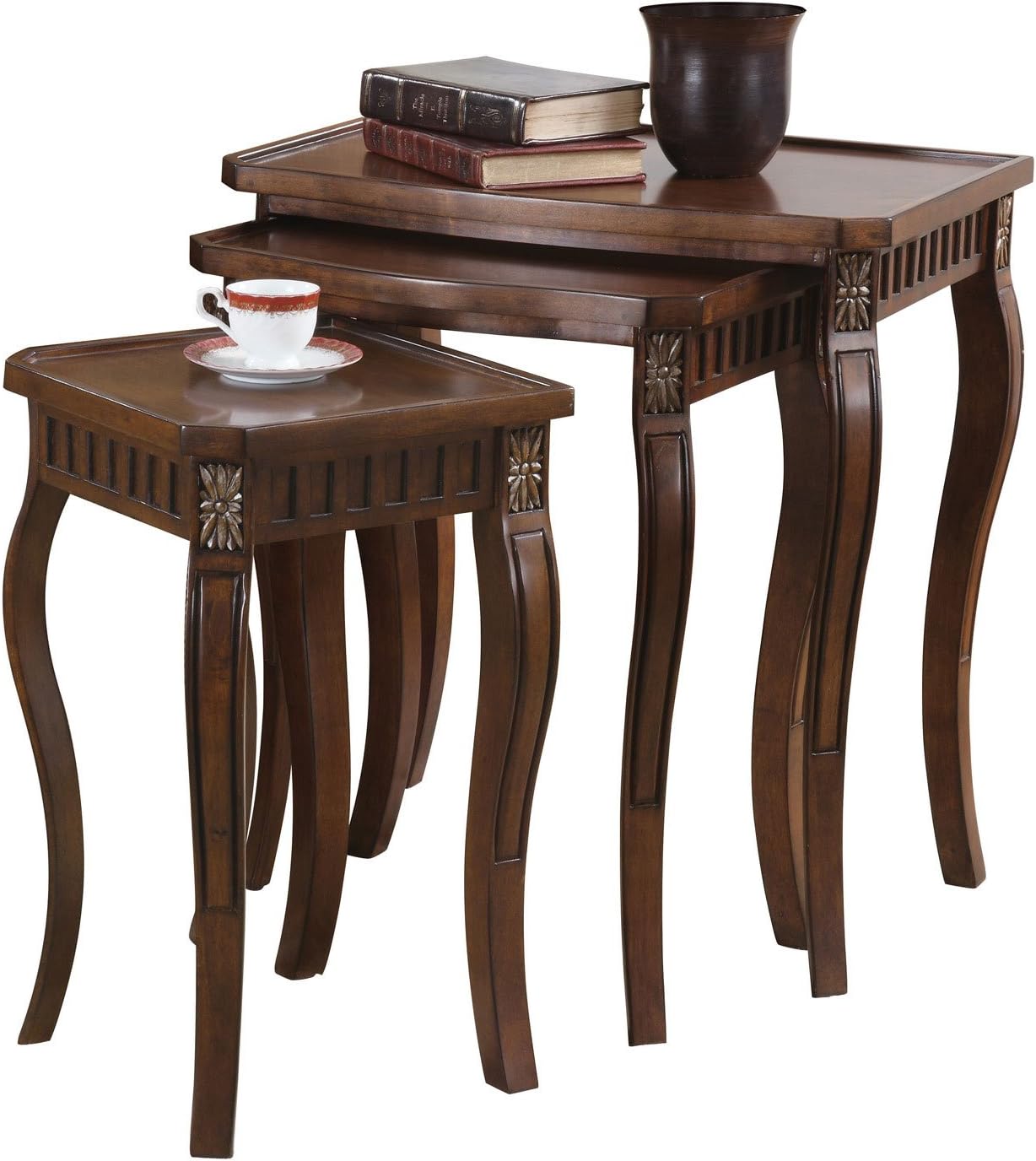 3-piece Curved Leg Nesting Tables Warm Brown: Furniture & Decor