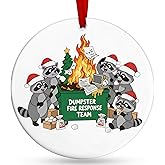 Dumpster Fire Ornament 2025 - Funny Raccoon Response Team, Ceramic Trash Panda Christmas Ornaments, Office Humor White Elephant Gag Gift for Coworker Work Bestie Boss, Chaos Response Team Desk Decor
