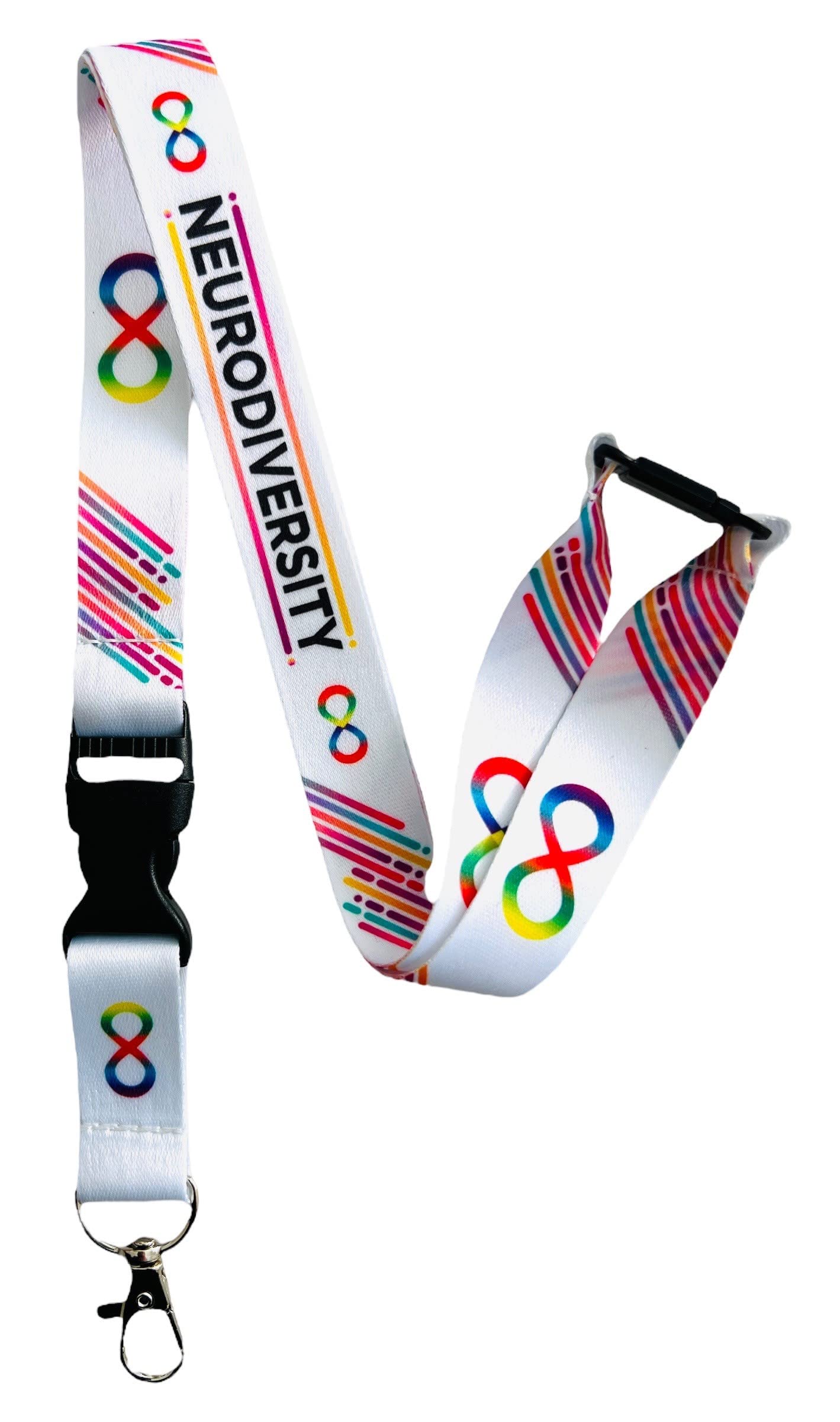 PAC Supplies Global Child/Youth Size Neurodiversity Awareness Lanyard With Detachable Clip & Safety Breakaway (White)
