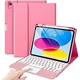 ProCase for iPad 11th (A16) / 10th Generation Case with Keyboard; Detachable Wireless Keyboard Folio Cover with Multi-Touch Trackpad for iPad 11th 2025 /10th Gen 2022 -Pink