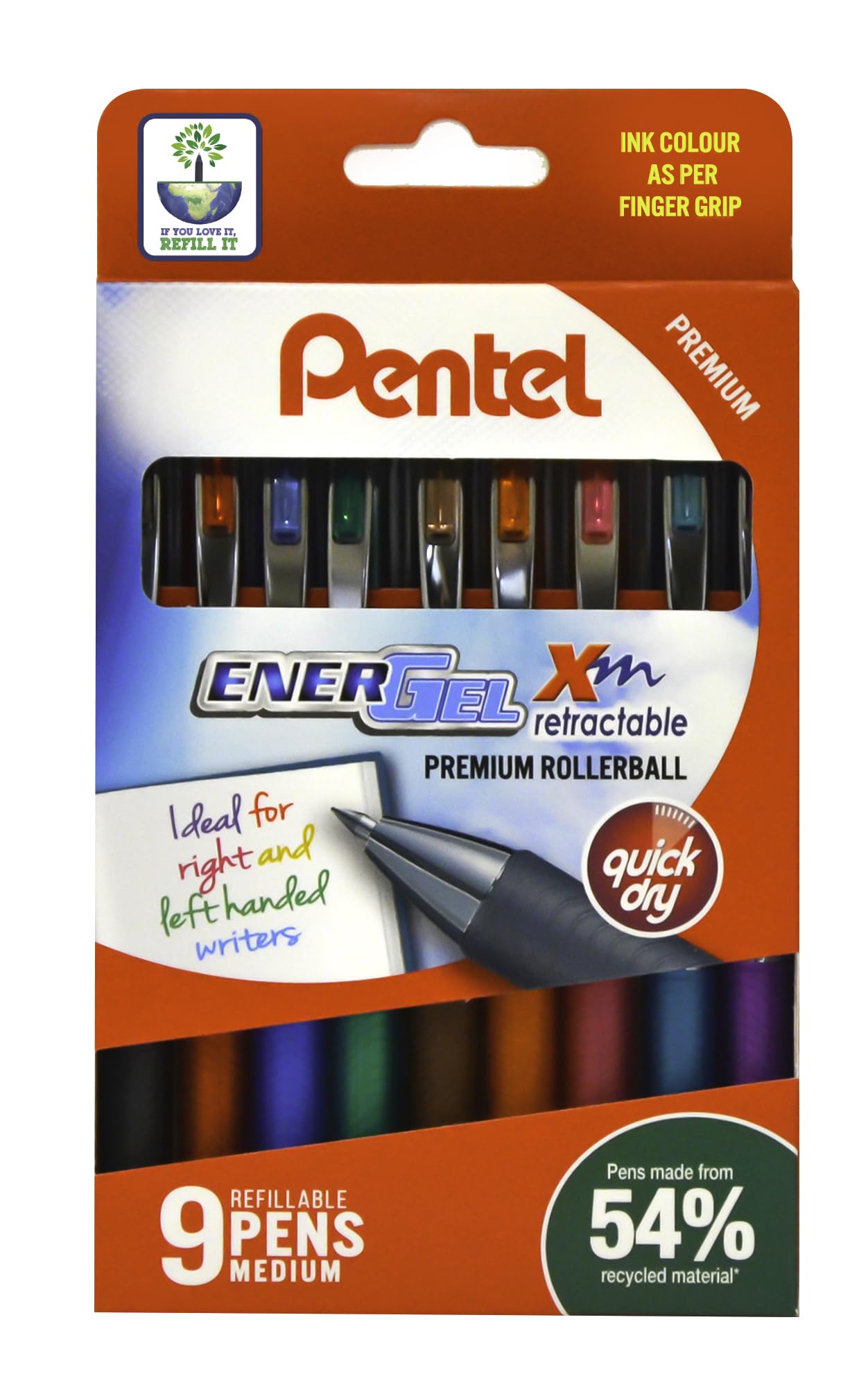 Pentel Energel XM Retractable YBL77/9-M Wallet - Assorted Colours