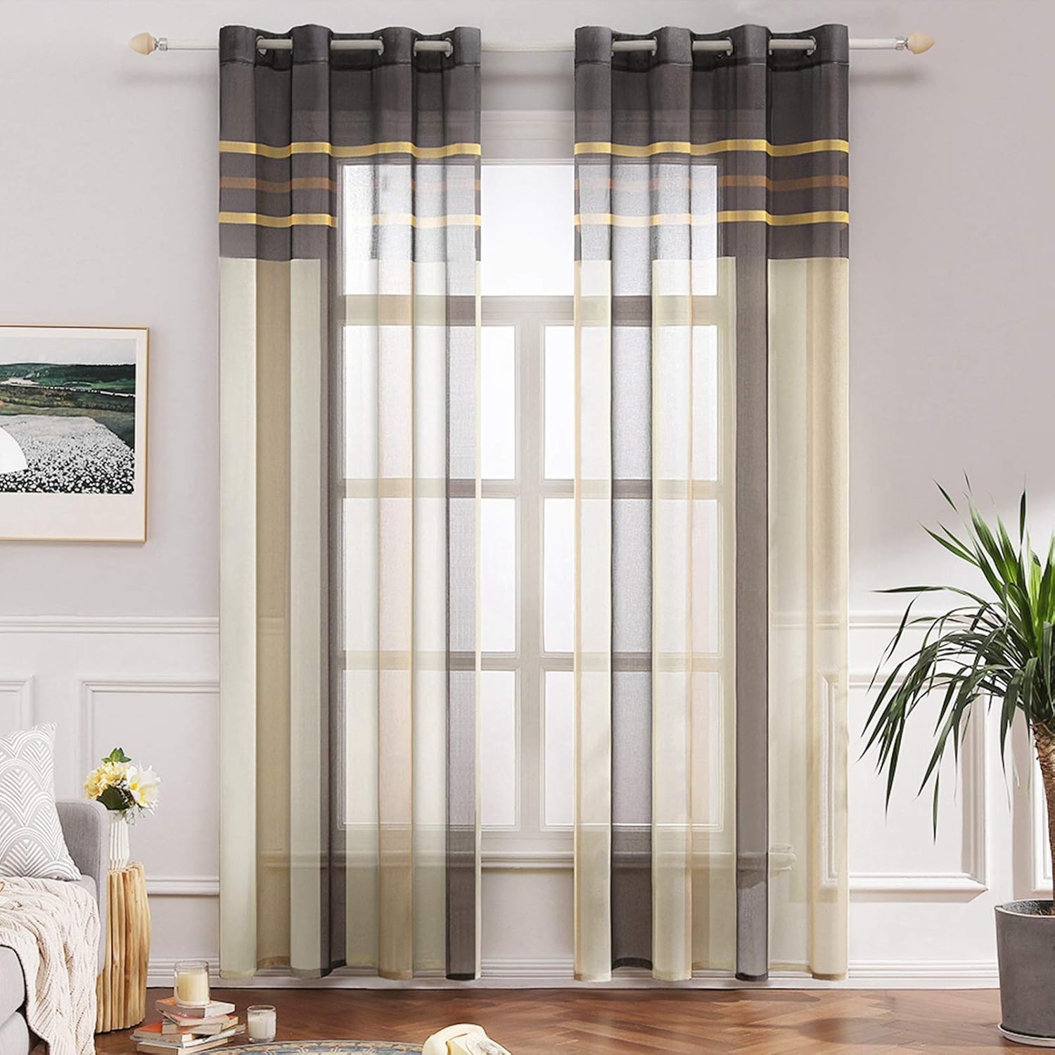 MIULEE 2 Panel Contemporary Decorative Ring Top Eyelet Voile Curtains