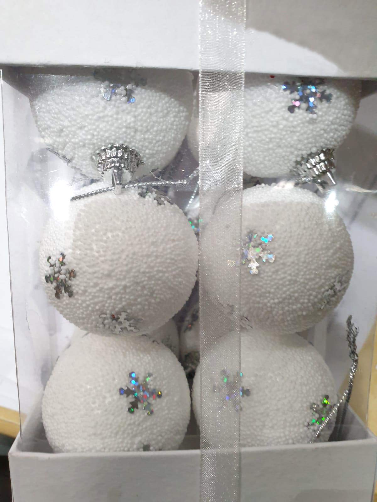 SHATCHI 12 x Christmas Hanging Baubles Soft Foam Glittered Shatterproof Pendant Ornaments Xmas Tree Table Decorations, White, 4cm,11575