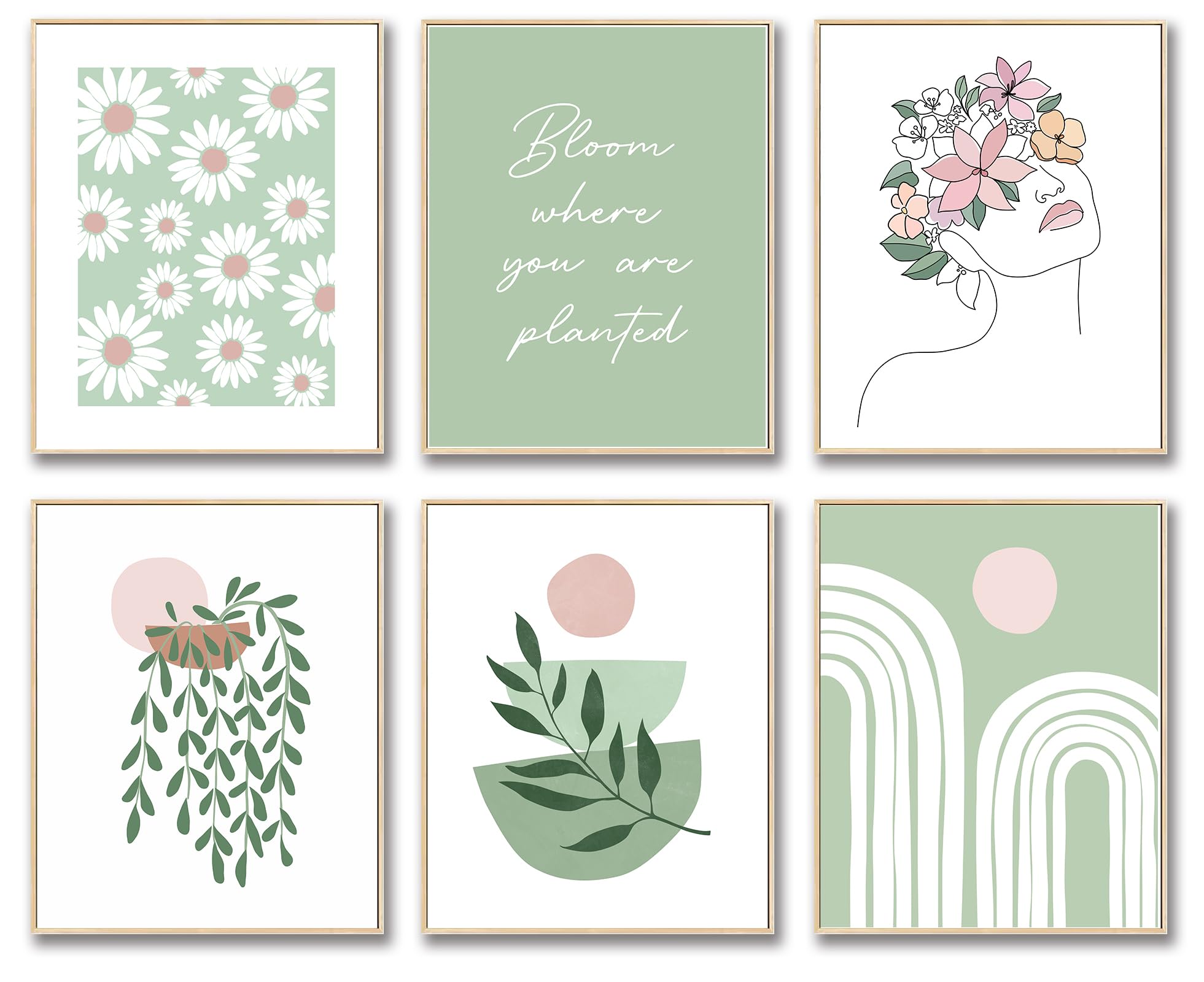 Sage Green Wall Art Posters, 8"x10" Botanical Plant Daisy Prints, Aesthetic Room Decor for Teen Girls, Dorm and Apartment,Decor, Matisse-Inspired Flower Wall Art Prints for Girls Room Decor