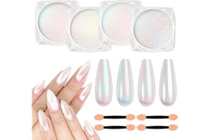 SIUSIO 4Colors Chrome Nail Powder Metallic Mirror Glitter Effect Pigment Iridescent Aurora Dip Powder, Mermaid Pearl Dust Kit for Gel Polish Nail Art Decoration, Resin Craft-Colorful Dream