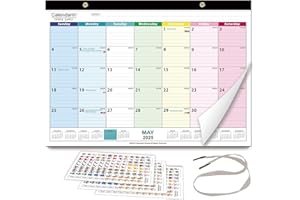 Calendarin Desk Calendar 2025-2026 for Canada, 20 Months from May 2025 to Dec 2026, 17x12 Inch, Ruled Colored Blocks, Canadia