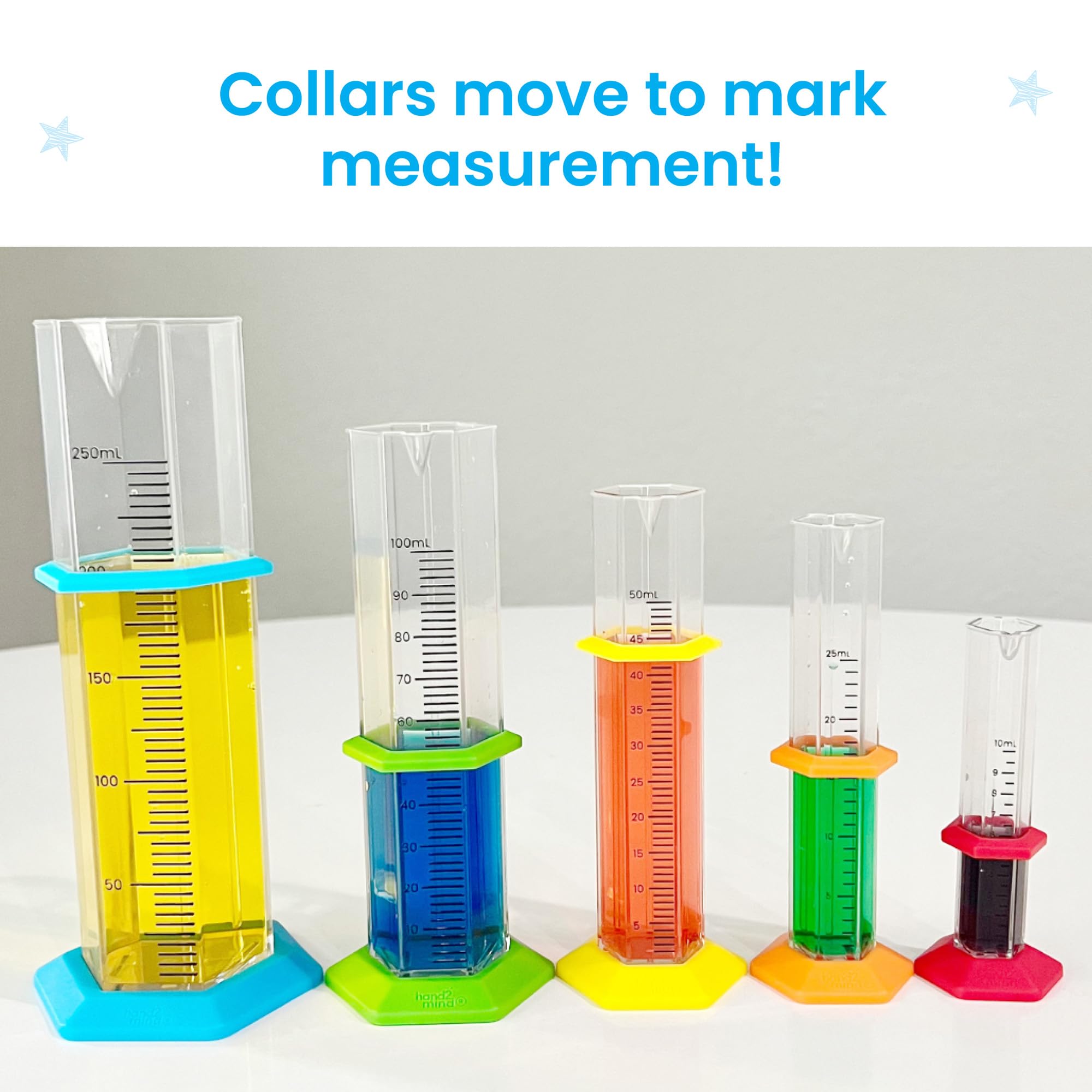 Hand2mind Starter Science Graduated Cylinder Set, Science Lab Equipment for Kids, Measuring Toys, Educational Science Kits, Chemistry Set, Science Supplies for Classroom (Set of 5)
