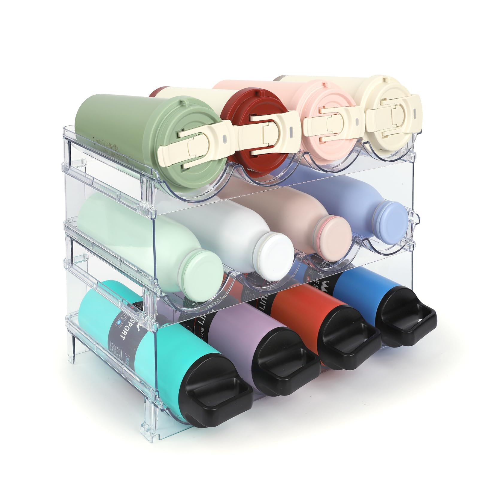Photo 1 of TIDY SAVANT Water Bottle Organizer - 3 Pack Clear Stackable Bottle Storage Rack and Wine Rack for Stanley Yeti Bottle and Other Tumbler Organizer for Kitchen Cabinets, 3 Tier Hold 12