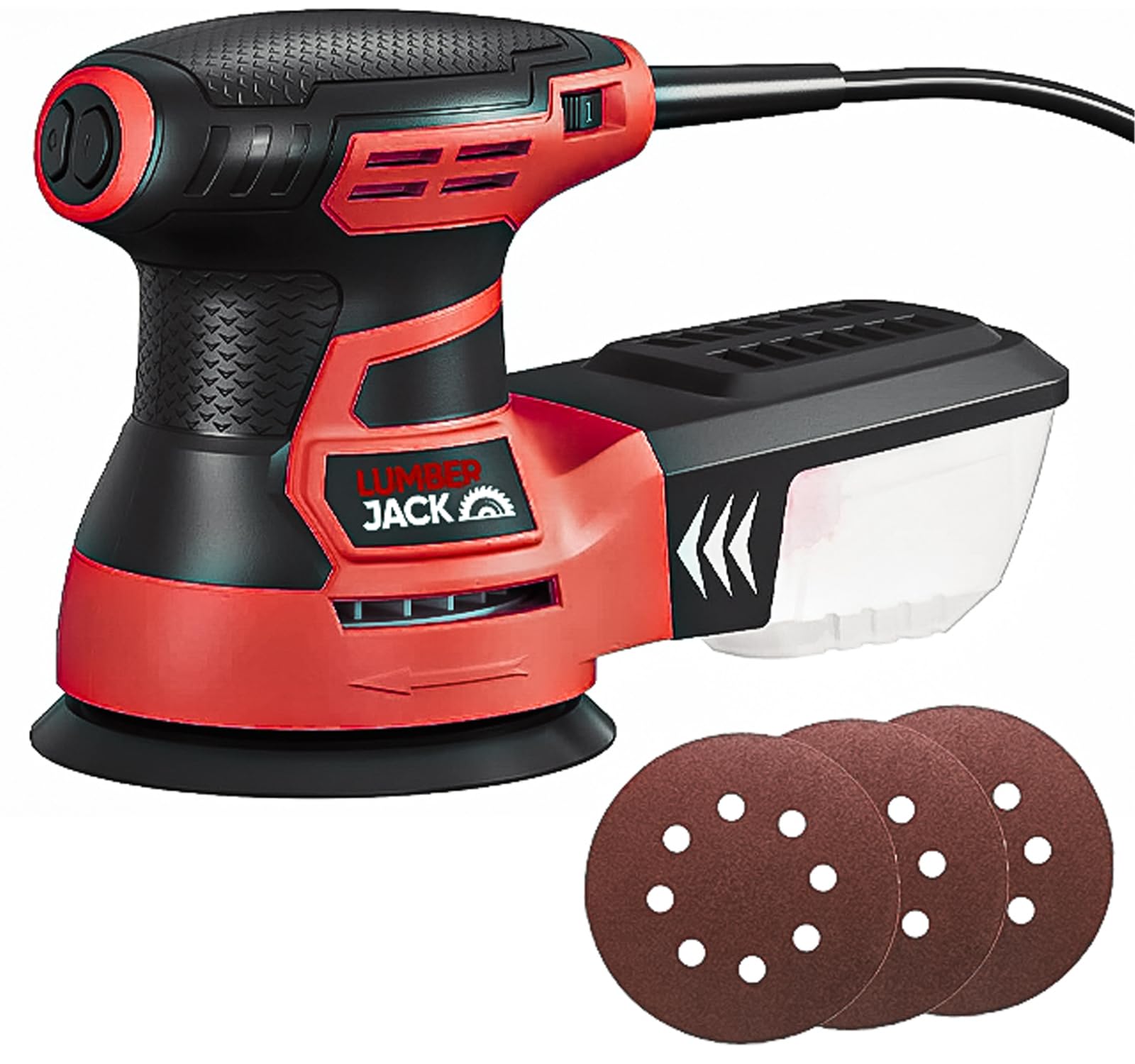 LUMBER JACK OS125 Professional Orbital Sander 350W with Variable Speed, Dust Extraction, Low Vibration & 125mm Velcro Sanding Pad, Lightweight Electric Sander for Wood, Metal, and DIY Projects