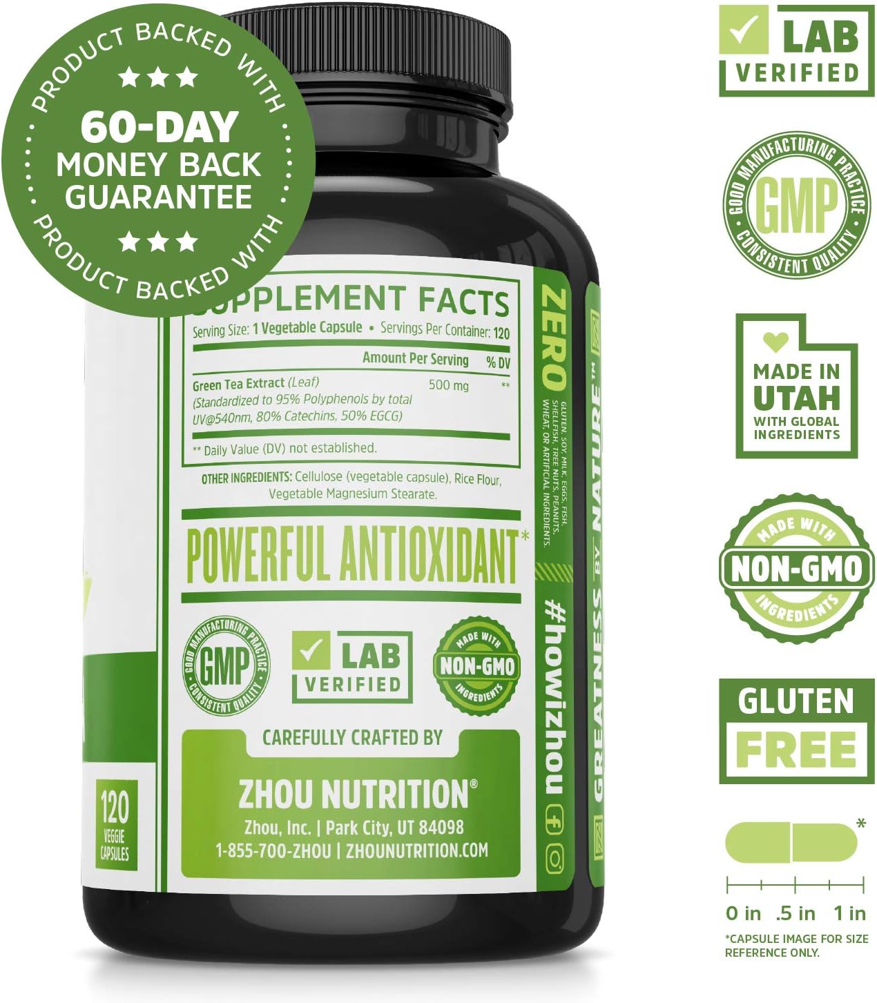 Green Tea Extract Supplement with EGCG for Healthy Weight Support- Metabolism, Energy and Healthy Heart Formula - Gentle Caffeine Source - Antioxidant & Free Radical Scavenger - 120 Veggie Capsules: Health & Personal Care