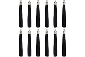 PPhtony 12Pcs Keychain Tassels 3.3 inch Small Faux Leather Tassel Pendant for Earring Necklace Jewelry Making and Crafts DIY (8.5 cm, Black)