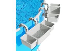 Kompoll Poolside Storage for Above Ground Pool Accessories, Thickened Plastic Pool Basket with 2 Pool Cup Holder, Multifunctional Poolside Holder Fits for Most Frame Pools (2 Pack)