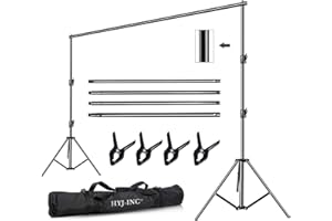 HYJ-INC 12ft x 10ft Photo Video Studio Heavy Duty Adjustable Photography Muslin Backdrop Stand Background Support System Kit with Carry Bag 4 Spring Clamps