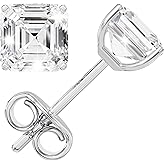 Moissanite Stud Earrings, 0.5ct-3ct D Color VVS1 Clarity Moissanite 14K White Gold Plated Sterling Silver Imitation Diamond Push Back Earrings For Women