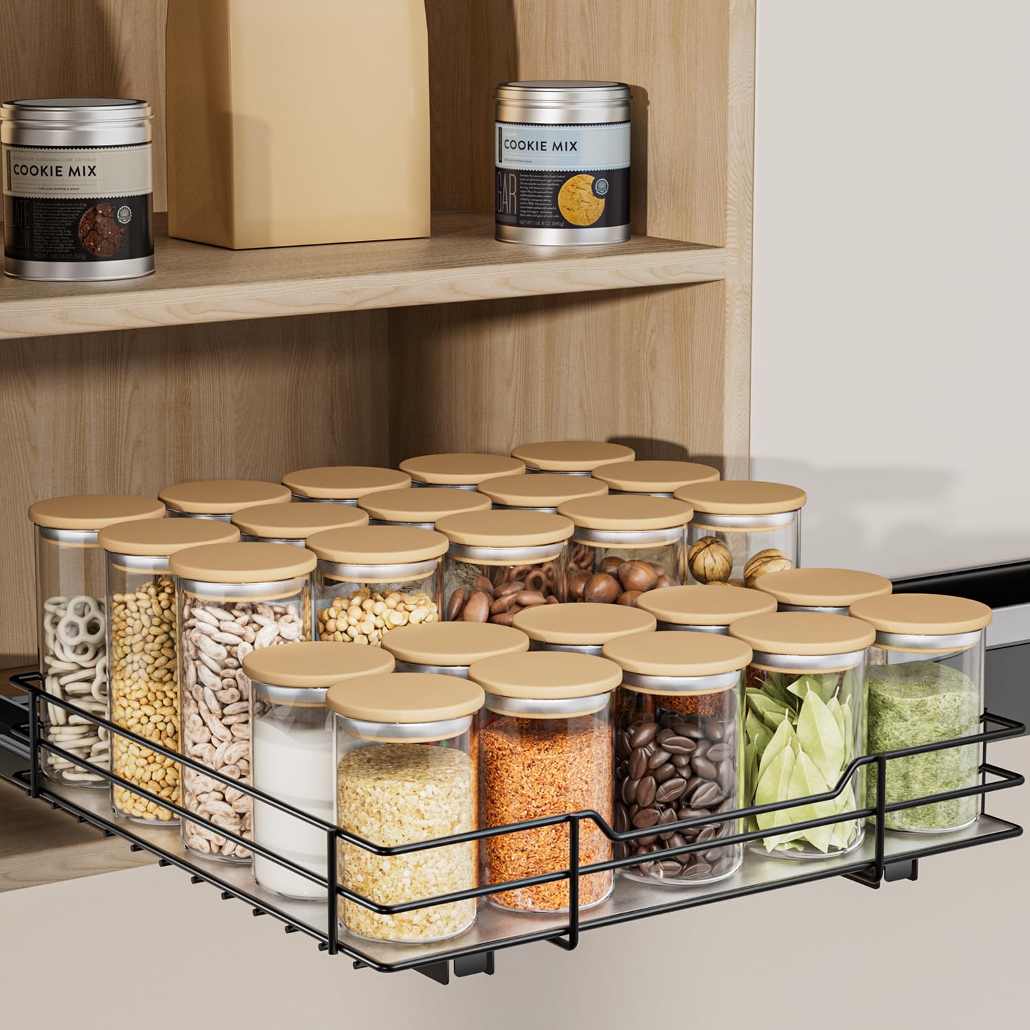 AIRUJIA Pull Out Cabinet Organizer Spice Racks, Cupboard Spice Rack Organiser, Kitchen Storage Shelf for Inside Cupboard, Heavy Duty Metal Spice Rack L10.6*W10.7*H2.4inch