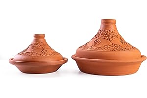 Luksyol Clay pot for cooking - Handmade tagine pot moroccan for cooking - Lead free earthenware pot - Microwave & Oven Safe - 100% natural & Safe for Health - eco friendly terracotta pots Set of 2 L and S