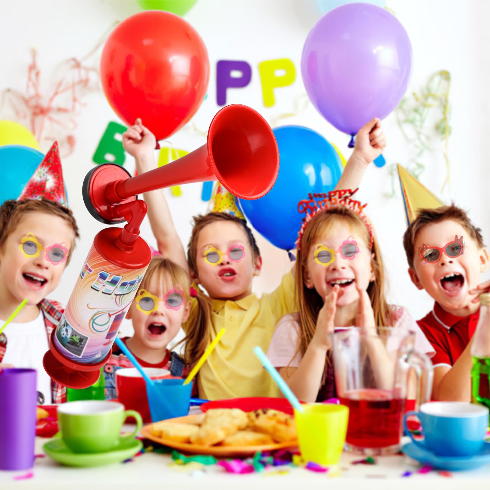 FARBIN Loud Air Horn Handheld Pump Air Horn Noisemakers for Kids Birthday Party, Football Match Sporting Events, Festival Celebrations, Fog Warning Horn Trump, 2pcs (Mini handheld horn 2pcs)