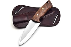 FH TRADERS Fixed Blade Hunting Tracker Knife, Stainless Steel Blade Bushcraft Knife, Scout Carry Knives with Leather Sheath, Rosewood Handle Strong Grip, For Outdoors Hunting, Survival, Camping, Hiking Knives