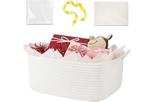 OIASKET Basket for Gifts Empty, Woven Storage Basket with Gift Bag, Ribbon and Wrap Tissue Paper, Small Rope Toy Storage with Handles for Baby Shower, Dog Toy Organizer, 13.6" x 10" x 5.9”