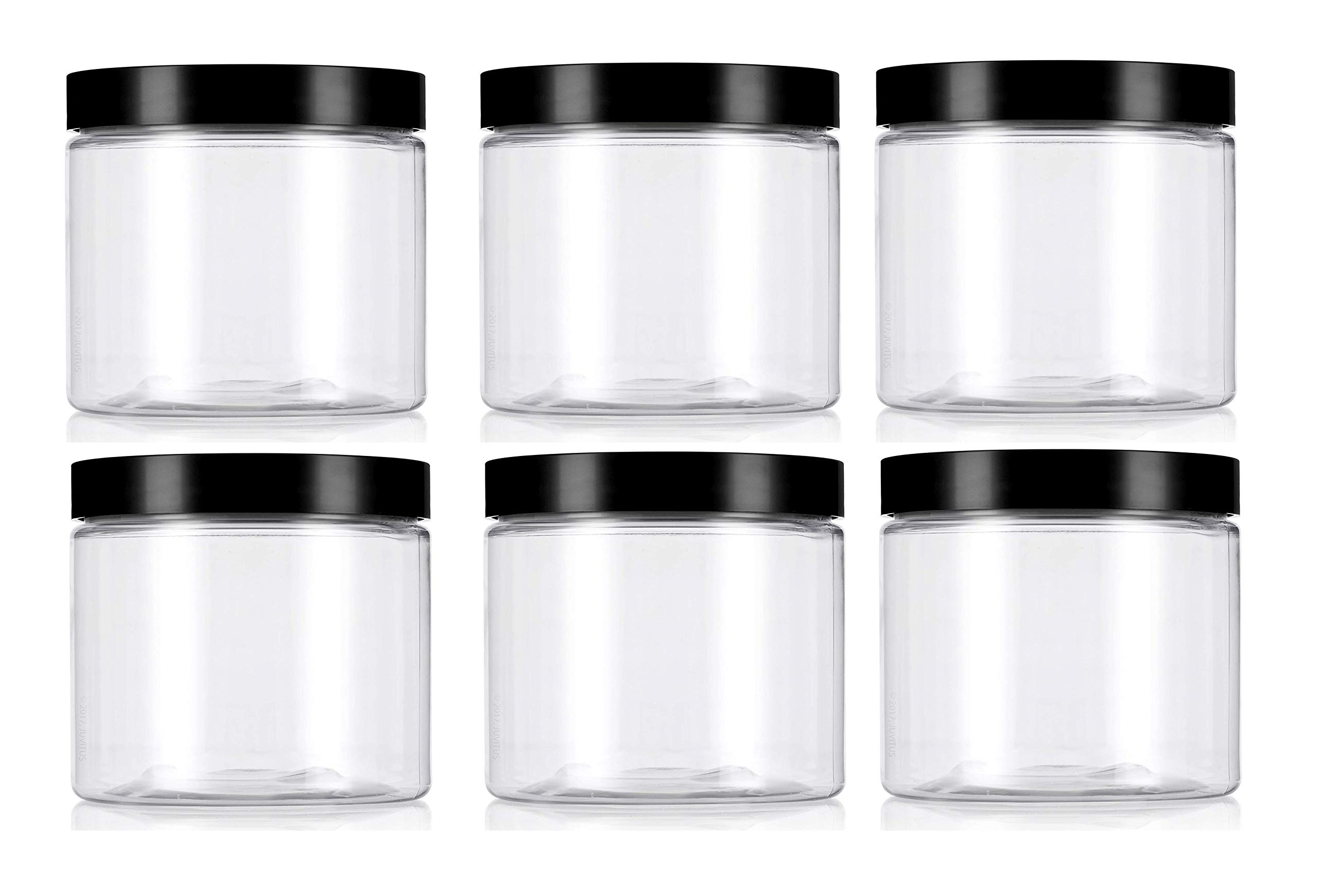 Premium Vials CRC8704006 Clear Plastic Jar with Black Lid, 8 oz