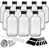 Showvigor 12 Pack 2oz Clear Glass Shot Bottles with Caps and Funnels-Leakproof Mini Jars for DIY Decoration Indoor Floral Arrangements, Windowsill Hydroponics