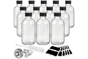 Showvigor 12 Pack 2oz Clear Glass Shot Bottles with Caps and Funnels-Leakproof Mini Jars for DIY Decoration Indoor Floral Arrangements, Windowsill Hydroponics